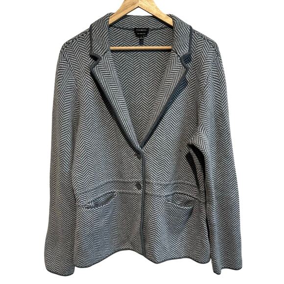 Talbots Merino Wool Herringbone Knit Sweat Blazer Jacket L - Picture 2 of 10